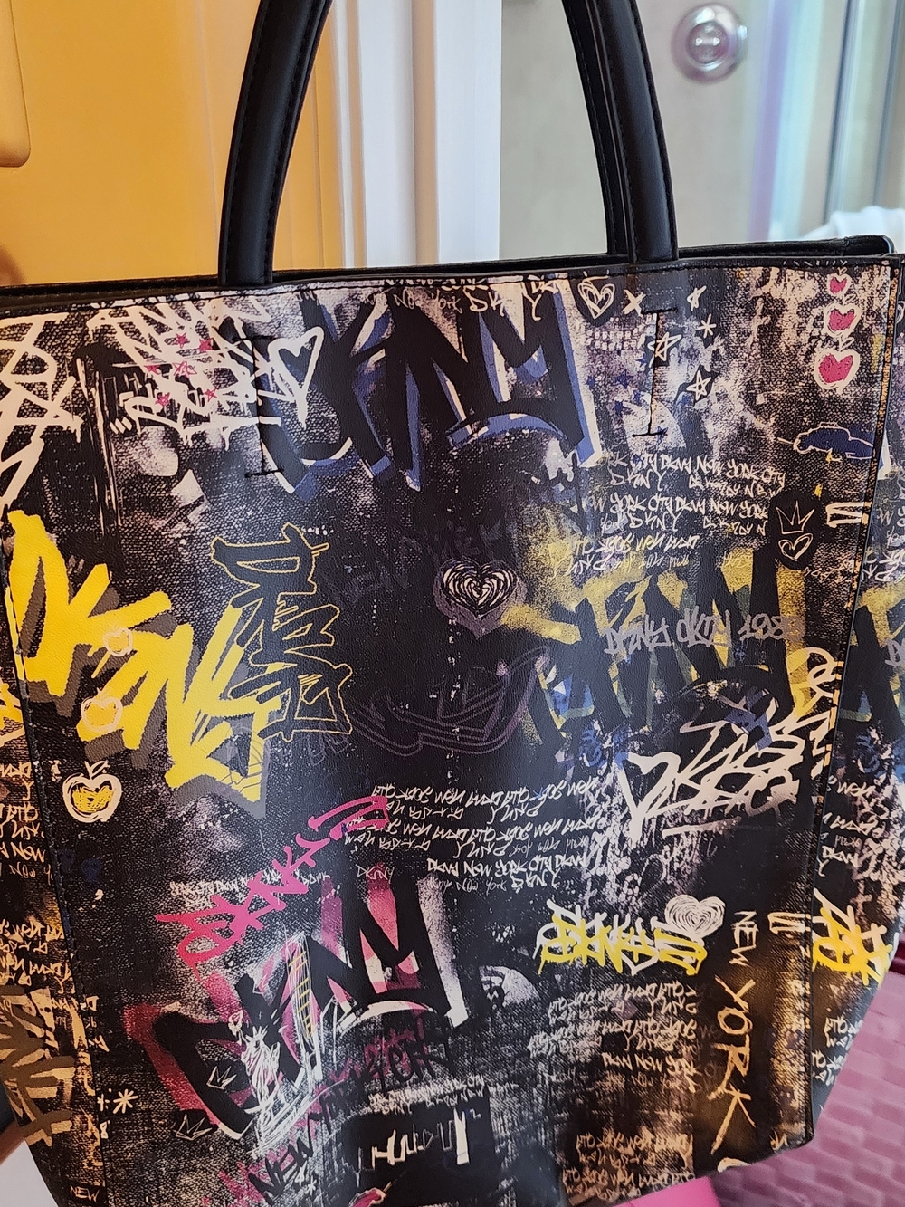 Designer-Inspired Black Graffiti Print Tote Bag